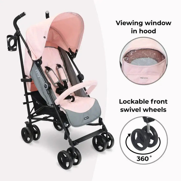 My Babiie MB02 Plus Lightweight Stroller including Rain Cover - Pink and Grey General My Babiie