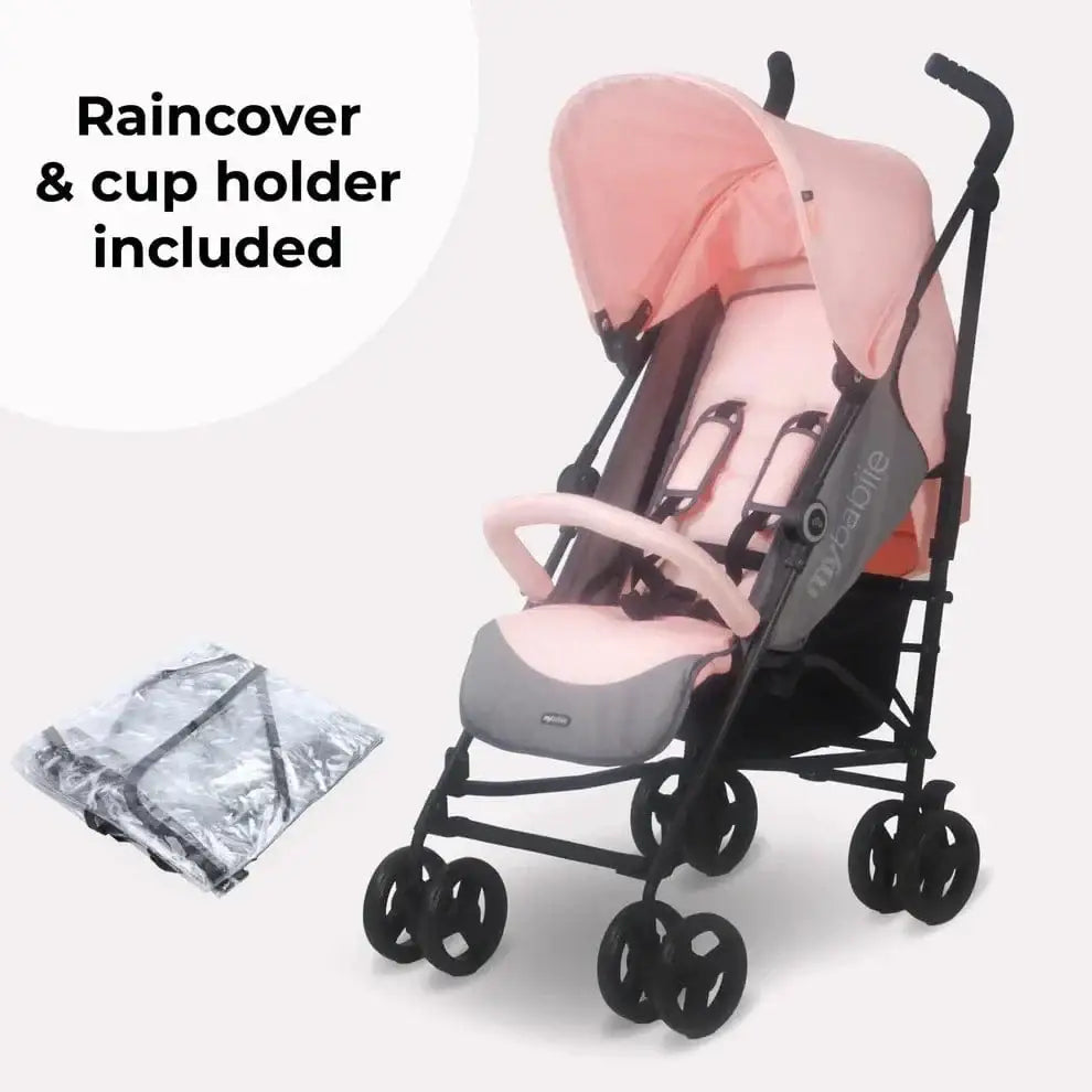 My Babiie MB02 Plus Lightweight Stroller including Rain Cover - Pink and Grey General My Babiie