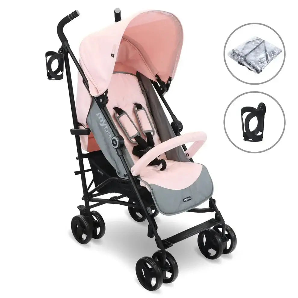 My Babiie MB02 Plus Lightweight Stroller including Rain Cover - Pink and Grey General My Babiie