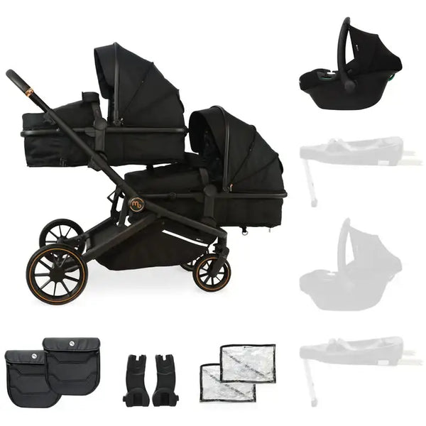 My Babiie MB33 Tandem Single to Double Pram - Black - Add One i-Size Infant Carrier