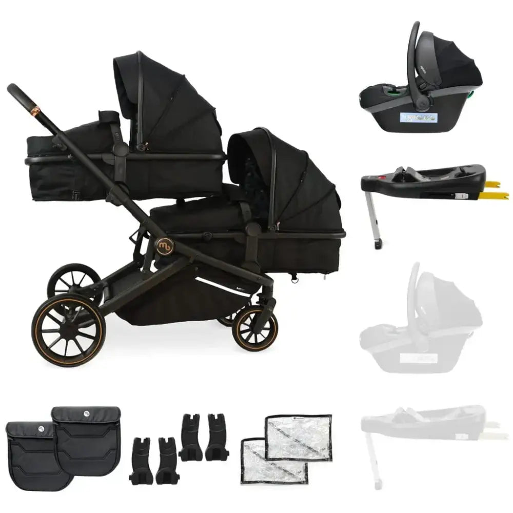 My Babiie MB33 Tandem Single to Double Pram - Black My Babiie Add One i-Size Infant Carrier + Isofix Base