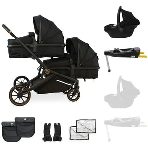 My Babiie MB33 Tandem Single to Double Pram - Black - Add One i-Size Infant Carrier + Isofix Base