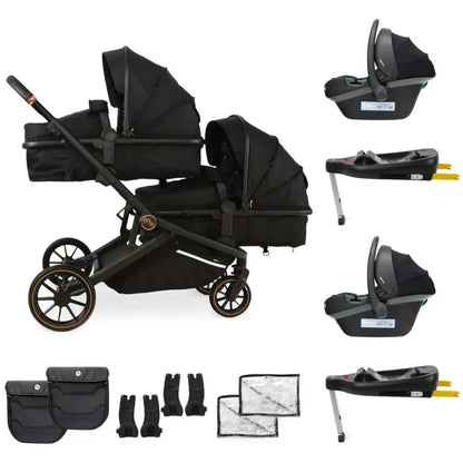 My Babiie MB33 Tandem Single to Double Pram - Black My Babiie Add Two i-Size Infant Carriers + Two Isofix Bases