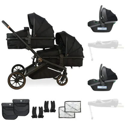 My Babiie MB33 Tandem Single to Double Pram - Black My Babiie Add Two i-Size Infant Carriers
