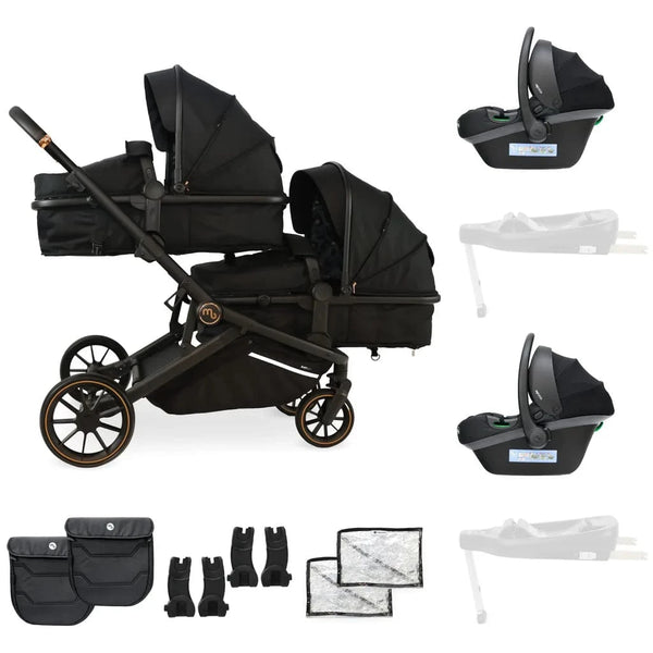 My Babiie MB33 Tandem Single to Double Pram - Black My Babiie Add Two i-Size Infant Carriers