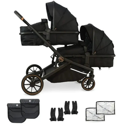 My Babiie MB33 Tandem Single to Double Pram - Black My Babiie Pushchair Bundle with accessories (No Car Seats)