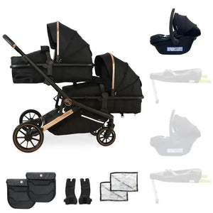 My Babiie Add One i-Size Infant Carrier My Babiie MB33 Tandem Single to Double Pram -  Black & Rose Gold | Twins & Siblings