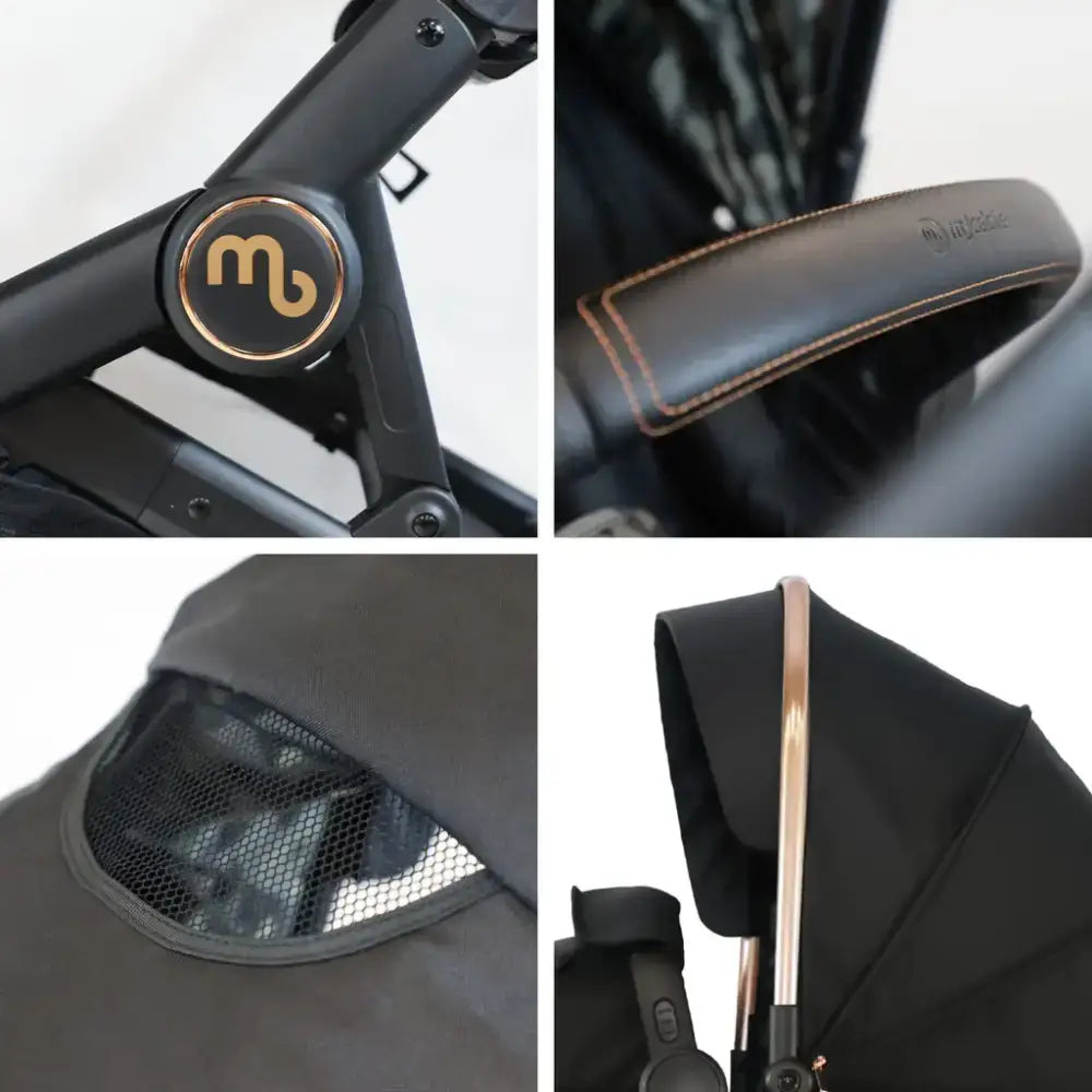 My Babiie My Babiie MB33 Tandem Single to Double Pram -  Black & Rose Gold | Twins & Siblings