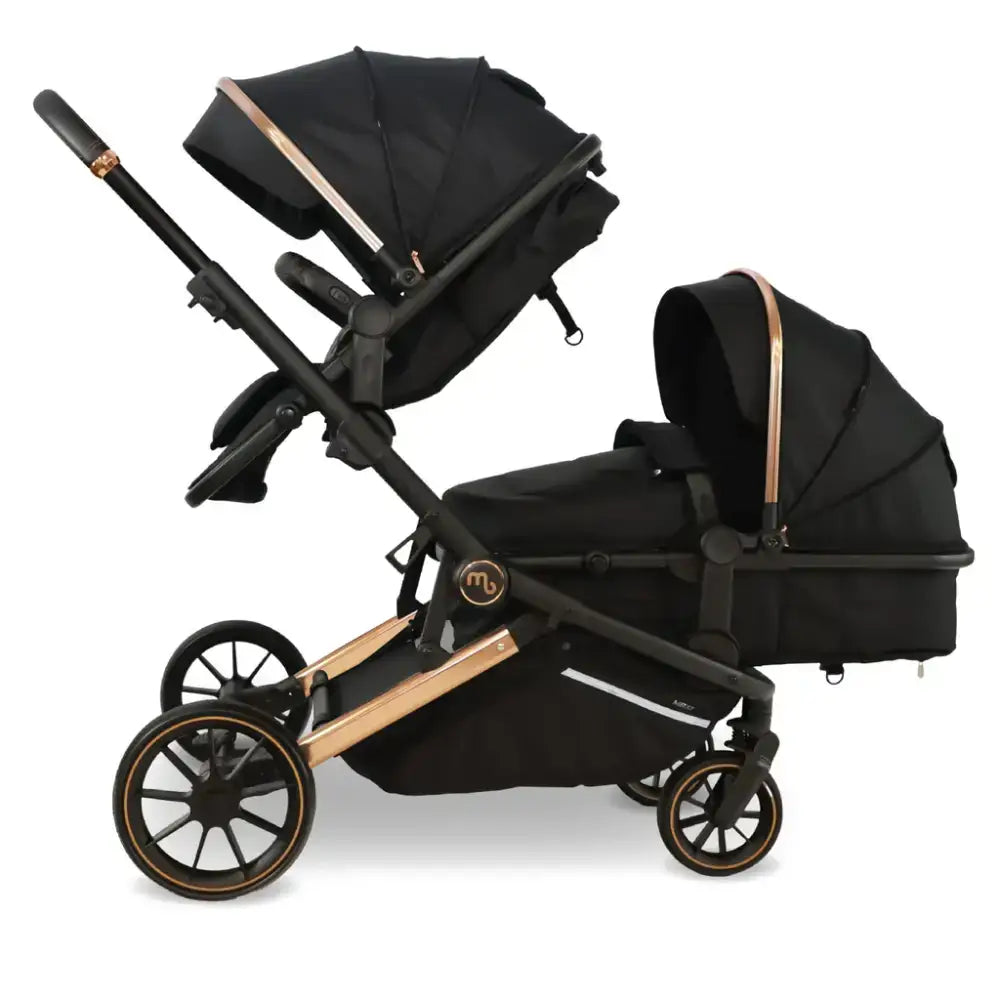 My Babiie My Babiie MB33 Tandem Single to Double Pram -  Black & Rose Gold | Twins & Siblings