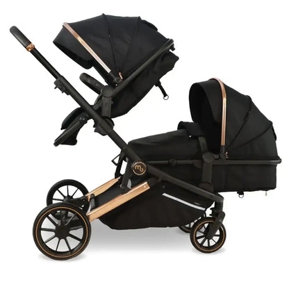 My Babiie My Babiie MB33 Tandem Single to Double Pram -  Black & Rose Gold | Twins & Siblings