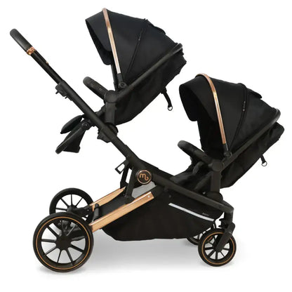My Babiie My Babiie MB33 Tandem Single to Double Pram -  Black & Rose Gold | Twins & Siblings