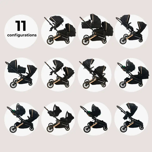 My Babiie My Babiie MB33 Tandem Single to Double Pram -  Black & Rose Gold | Twins & Siblings