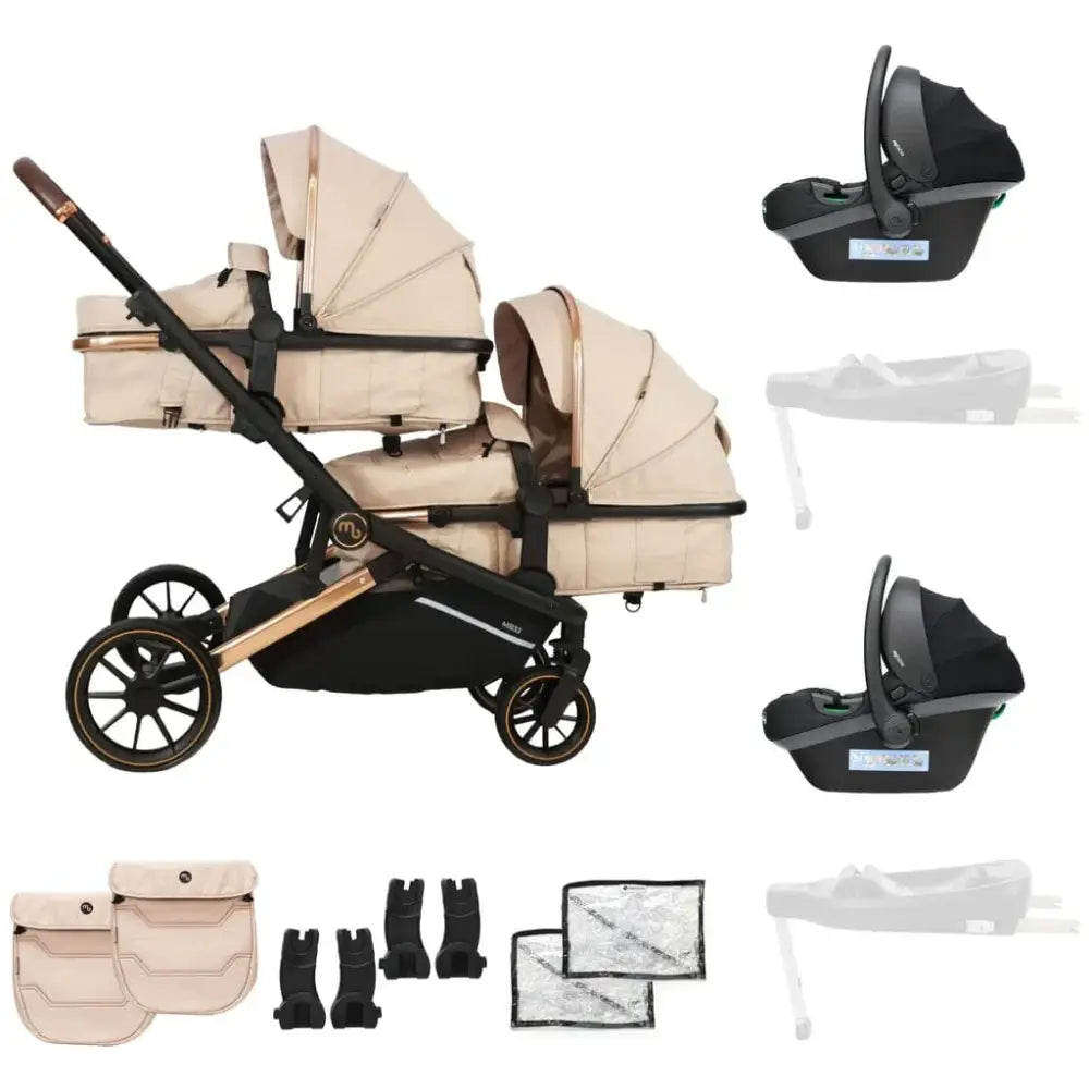My Babiie MB33 Tandem Single to Double Pram - Giraffe Print My Babiie Add Two i-Size Infant Carriers