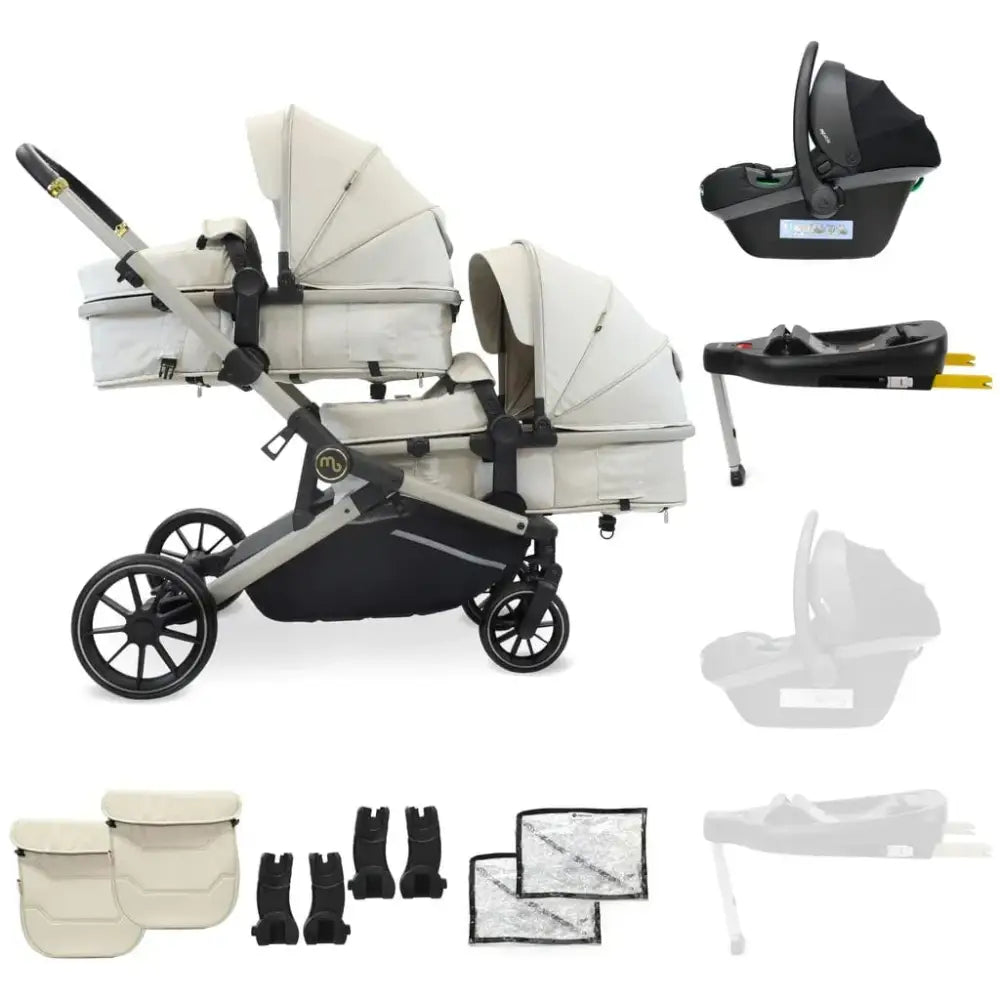 My Babiie MB33 Tandem Single to Double Pram - Ivory My Babiie Add One i-Size Car Seat + Isofix Base
