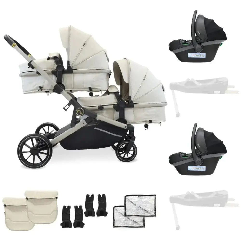 My Babiie MB33 Tandem Single to Double Pram - Ivory My Babiie Add Two i-Size Car Seats