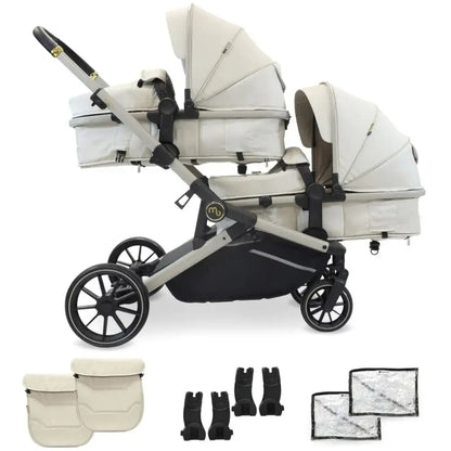 My Babiie MB33 Tandem Single to Double Pram - Ivory My Babiie Pushchair Bundle with Accessories (No Car Seat)