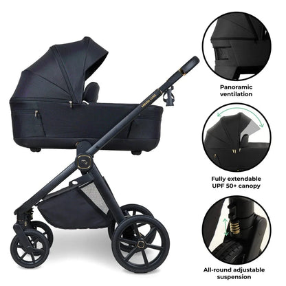 My Babiie MB450 Luxe 3-in-1 Travel System with Spin and Slide All Stages Bundle– Black My Babiie