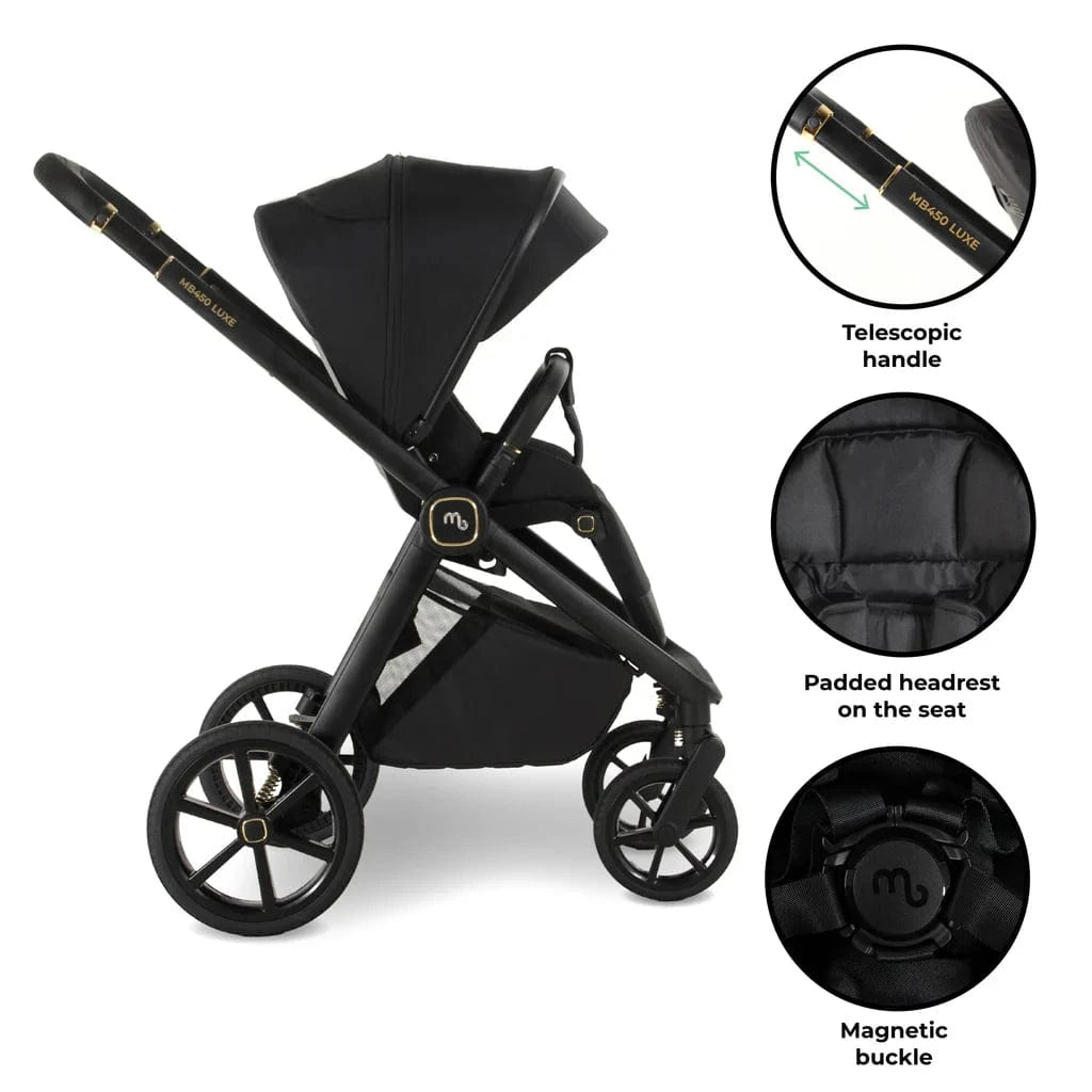 My Babiie MB450 Luxe 3-in-1 Travel System with Spin and Slide All Stages Bundle– Black My Babiie