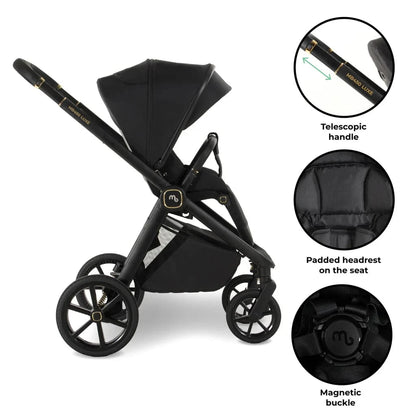 My Babiie MB450 Luxe 3-in-1 Travel System with Spin and Slide All Stages Bundle– Black My Babiie