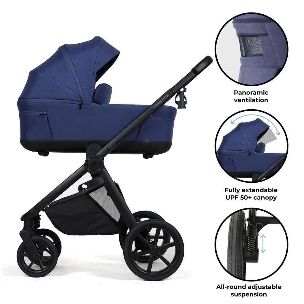 My Babiie MB450 Luxe 3-in-1 Travel System with Spin and Slide All Stages Bundle – Indigo My Babiie