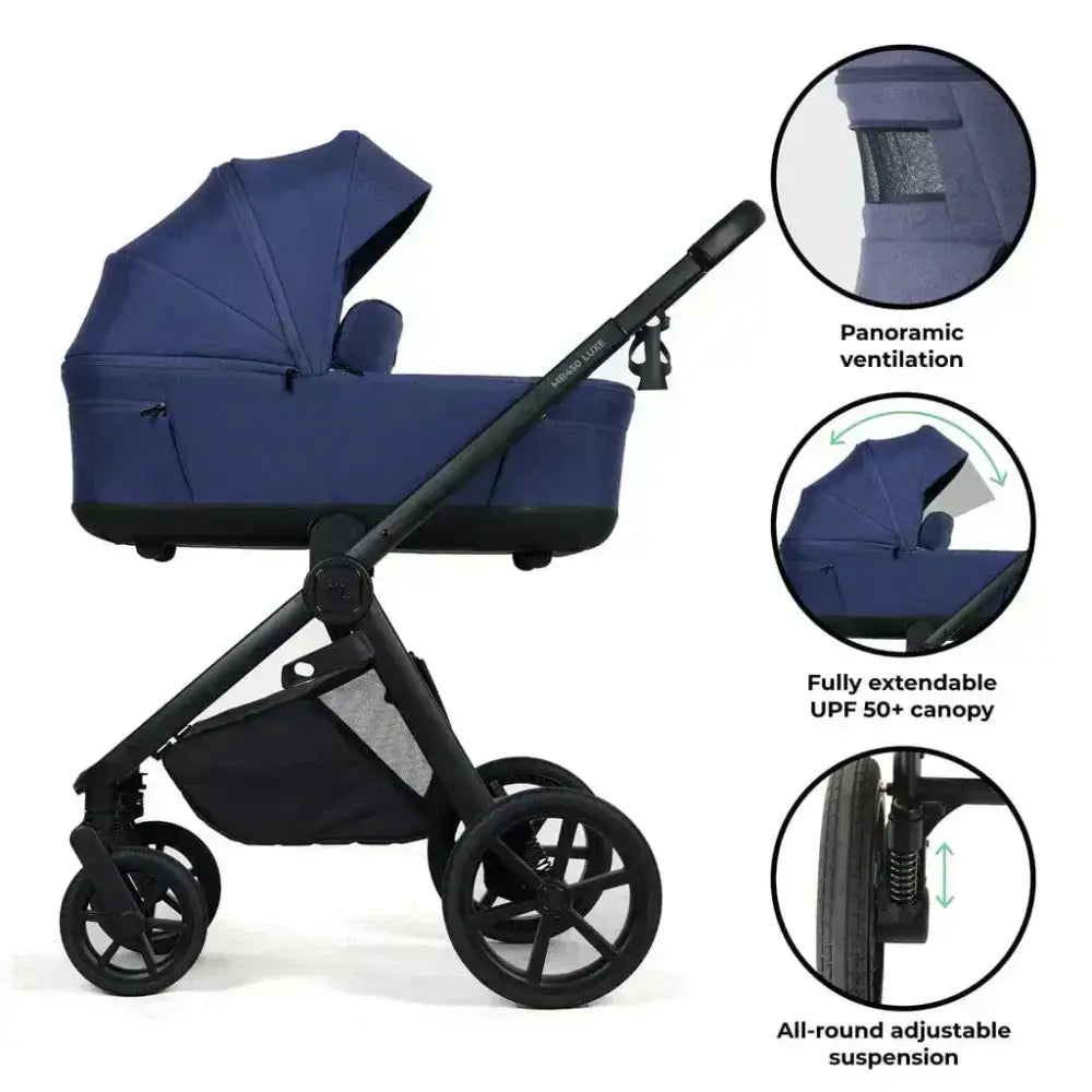 My Babiie MB450 Luxe 3-in-1 Travel System with Spin and Slide All Stages Bundle – Indigo My Babiie