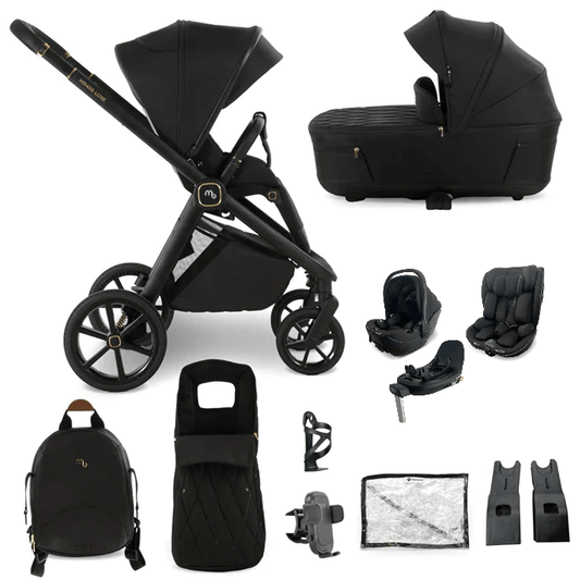 My Babiie MB450 Luxe 3-in-1 Travel System with Spin and Slide All Stages Bundle– Black My Babiie