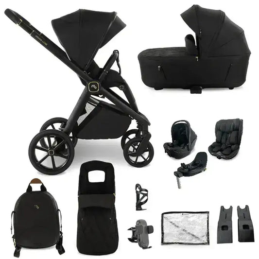 My Babiie MB450 Luxe 3-in-1 Travel System with Spin and Slide All Stages Bundle– Black My Babiie