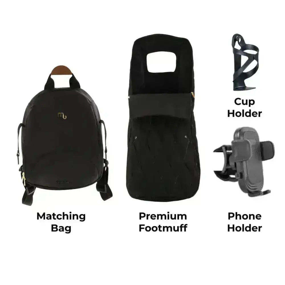 My Babiie MB450 Luxe 3-in-1 Travel System with Spin and Slide All Stages Bundle– Black My Babiie