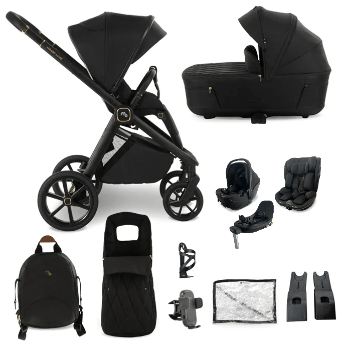 My Babiie MB450 Luxe 3-in-1 Travel System with Spin and Slide All Stages Bundle– Black My Babiie