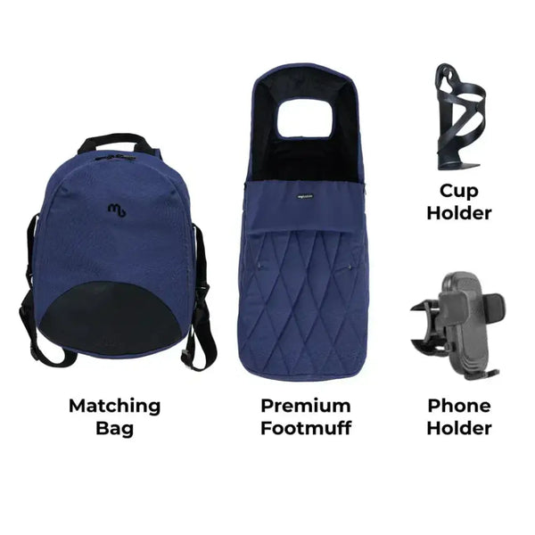 My Babiie MB450 Luxe 3-in-1 Travel System with Spin and Slide Car Seat and Isofix – Indigo My Babiie