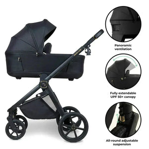 My Babiie MB450 Luxe 3-in-1 Travel System with Spin and Slide Car Seat and Isofix– Black My Babiie