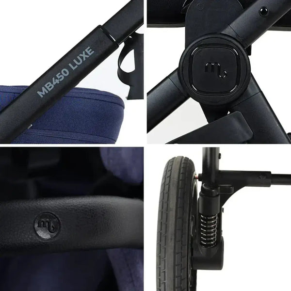 My Babiie MB450 Luxe 3-in-1 Travel System with Spin and Slide Car Seat and Isofix – Indigo My Babiie