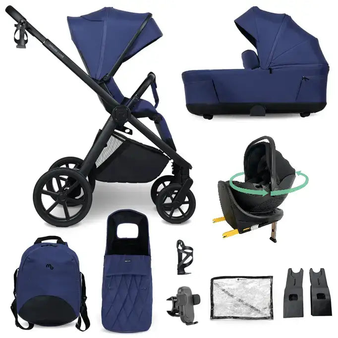 My Babiie MB450 Luxe 3-in-1 Travel System with Spin and Slide Car Seat and Isofix – Indigo My Babiie
