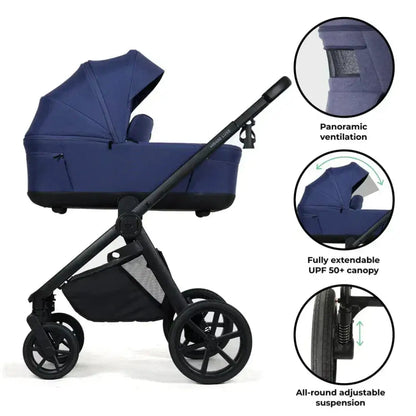 My Babiie MB450 Luxe 3-in-1 Travel System with Spin and Slide Car Seat and Isofix – Indigo My Babiie