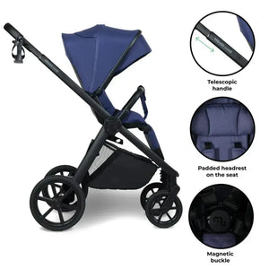 My Babiie MB450 Luxe 3-in-1 Travel System with Spin and Slide Car Seat and Isofix – Indigo My Babiie