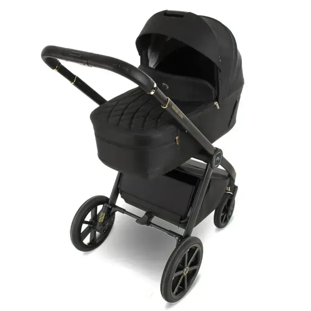 My Babiie MB450 Luxe 3-in-1 Travel System with Spin and Slide Car Seat and Isofix– Black My Babiie
