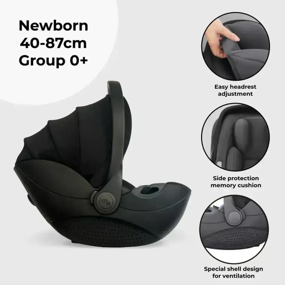 My Babiie MB450 Luxe 3-in-1 Travel System with Spin and Slide Car Seat and Isofix– Black My Babiie