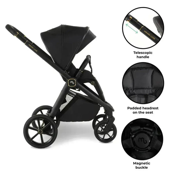 My Babiie MB450 Luxe 3-in-1 Travel System with Spin and Slide Car Seat and Isofix– Black My Babiie