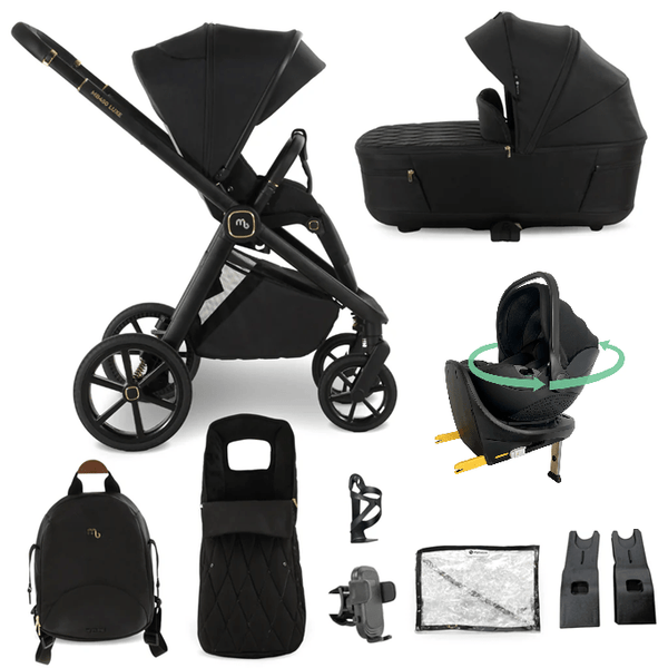 My Babiie MB450 Luxe 3-in-1 Travel System with Spin and Slide Car Seat and Isofix– Black My Babiie