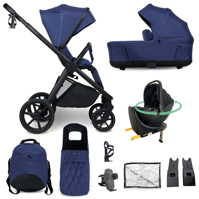 My Babiie MB450 Luxe 3-in-1 Travel System with Spin and Slide Car Seat and Isofix – Indigo My Babiie