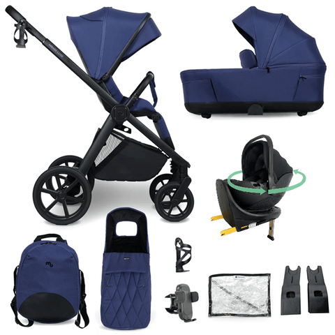 My Babiie MB450 Luxe 3-in-1 Travel System with Spin and Slide Car Seat and Isofix – Indigo