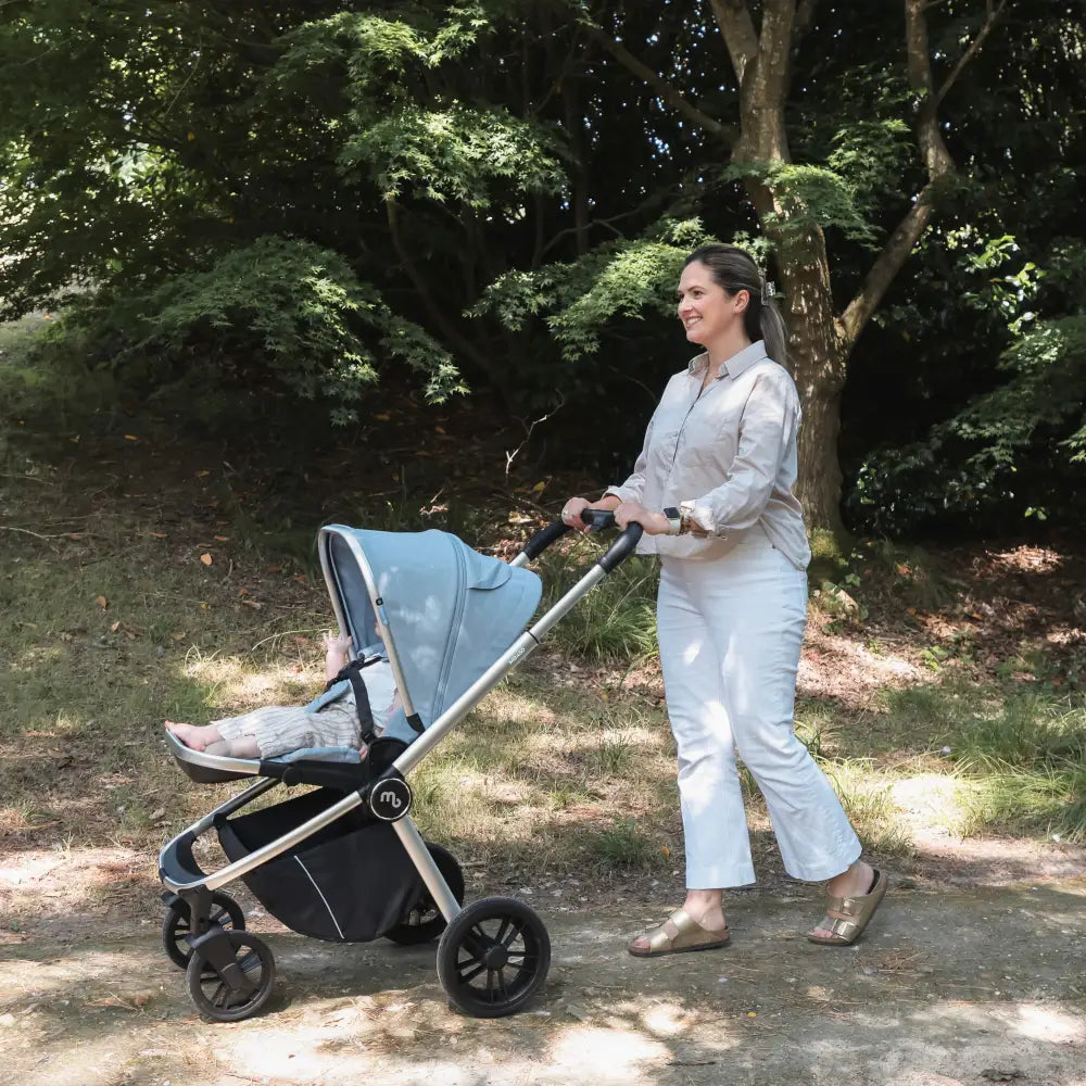 My Babiie MB450i 4-in-1 i-Size Travel System with Spin & Slide ISOFIX Base – Steel Blue