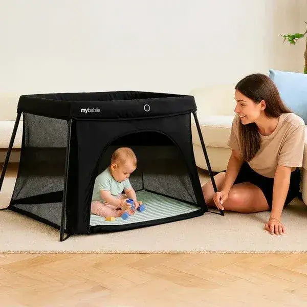 My Babiie MBTC2 Air-Light 2-in-1 Travel Cot with Bassinet – Black My Babiie