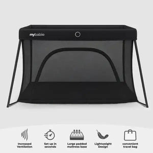 My Babiie MBTC2 Air-Light 2-in-1 Travel Cot with Bassinet – Black My Babiie