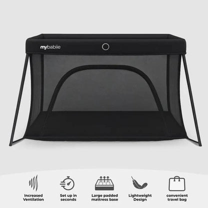 My Babiie MBTC2 Air-Light 2-in-1 Travel Cot with Bassinet – Black My Babiie