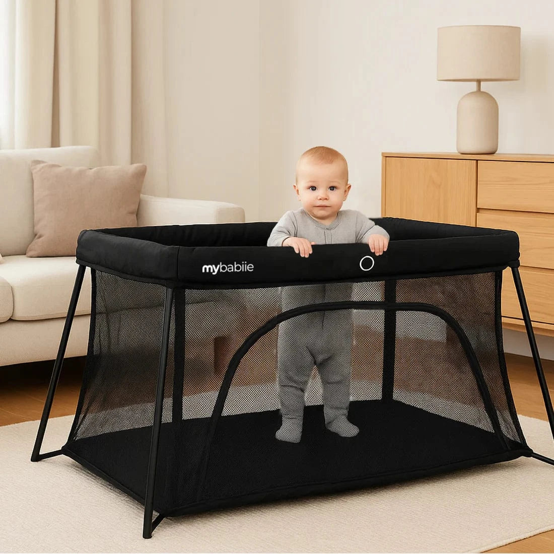 My Babiie MBTC2 Air-Light 2-in-1 Travel Cot with Bassinet – Black My Babiie