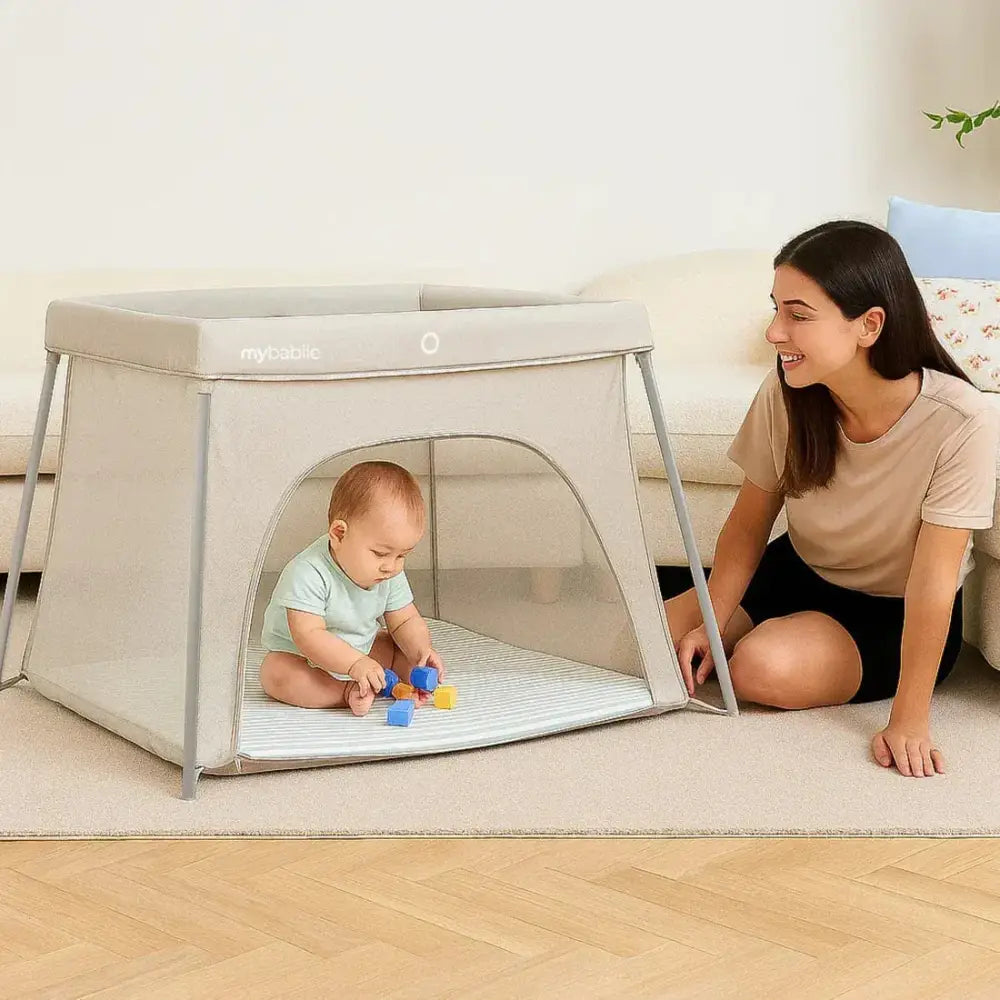 My Babiie MBTC2 Air-Light 2-in-1 Travel Cot with Bassinet – Ivory My Babiie
