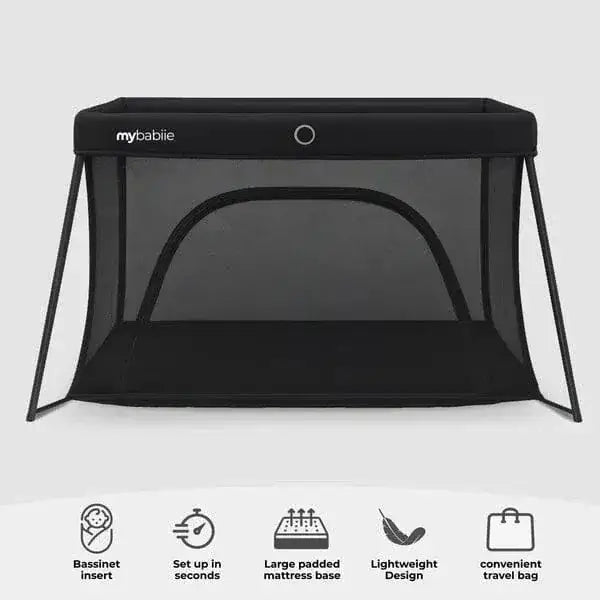 My Babiie MBTC3 Air-Light 3-in-1 Travel Cot with Bassinet – Black My Babiie