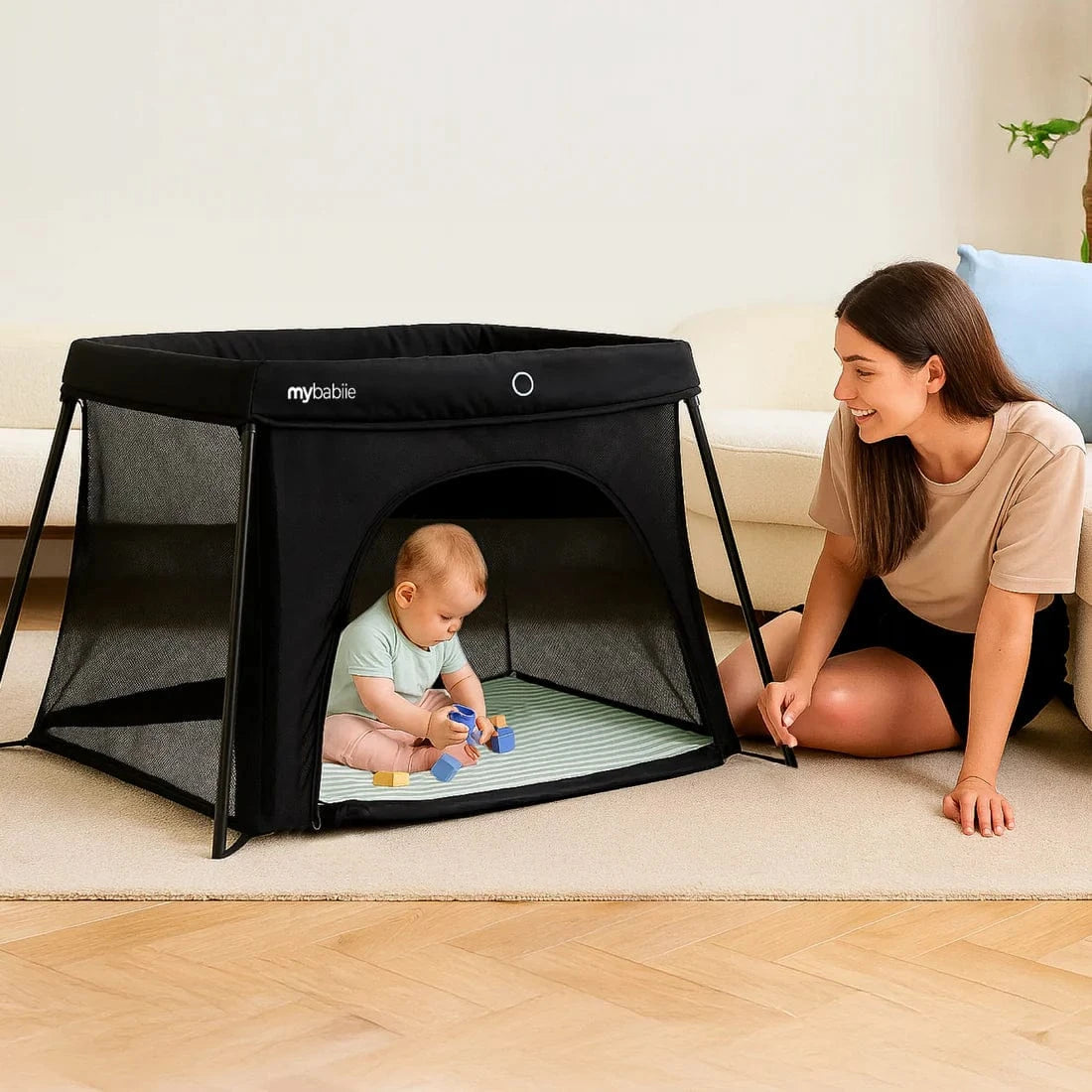 My Babiie MBTC3 Air-Light 3-in-1 Travel Cot with Bassinet – Black My Babiie