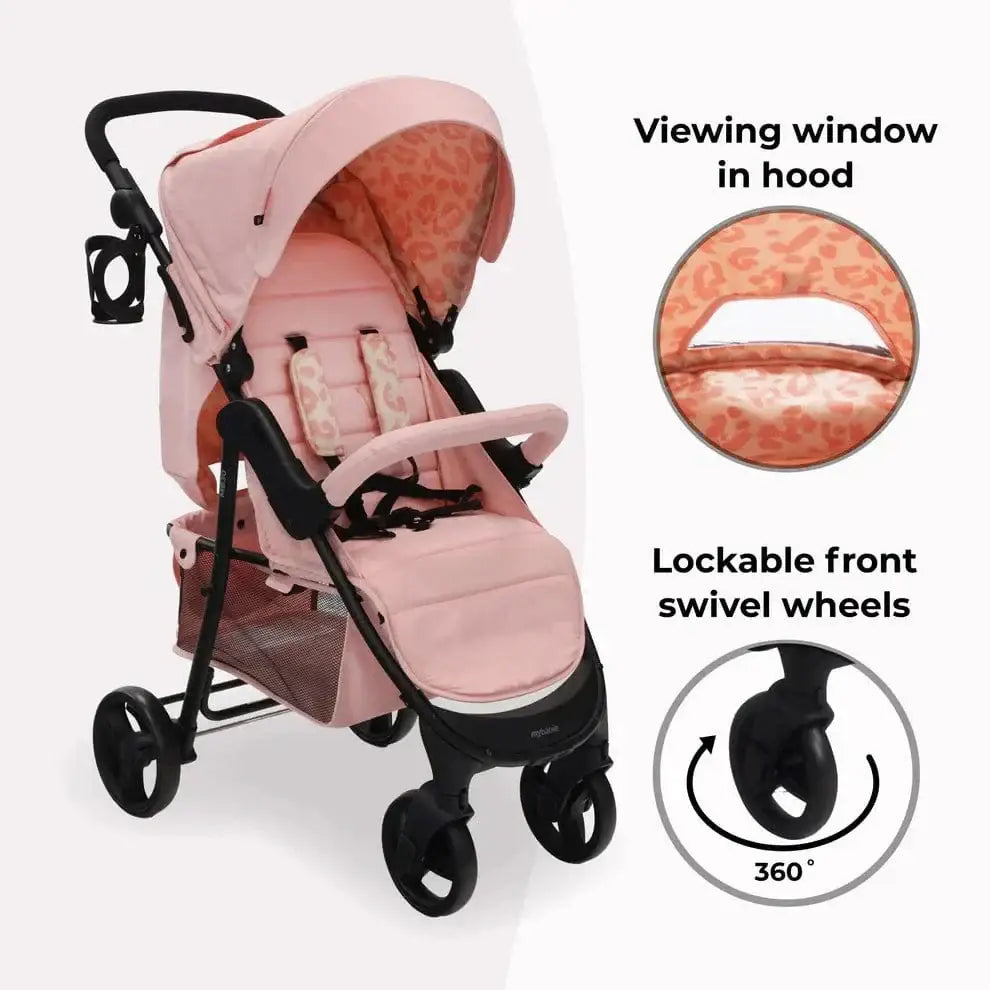 My Babiie Stroller MB30 Plus with Raincover in Pink Leopard My Babiie